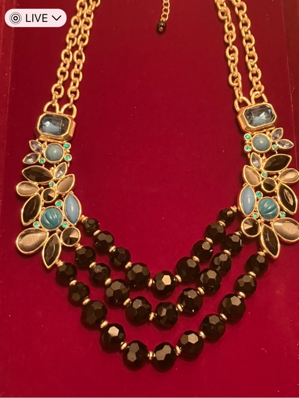 New White House Black Market Gold-Tone Black and Turquoise Statement Necklace